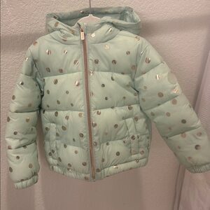 Mint Green Polka Dot Kids Puffer Jacket